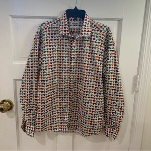 NeroSfumato Positano Liberty Fabrics Heart Pattern Button Down Cotton Shirt Sz L